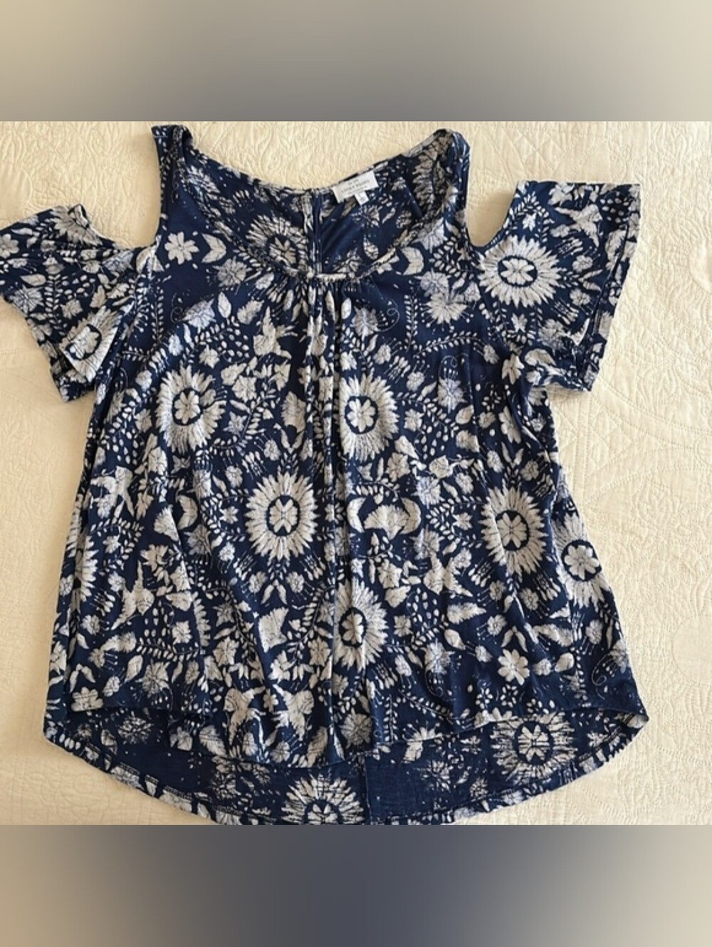 Lucky Brand Blue Floral Cold-Shoulder Top - Picture 3 of 9